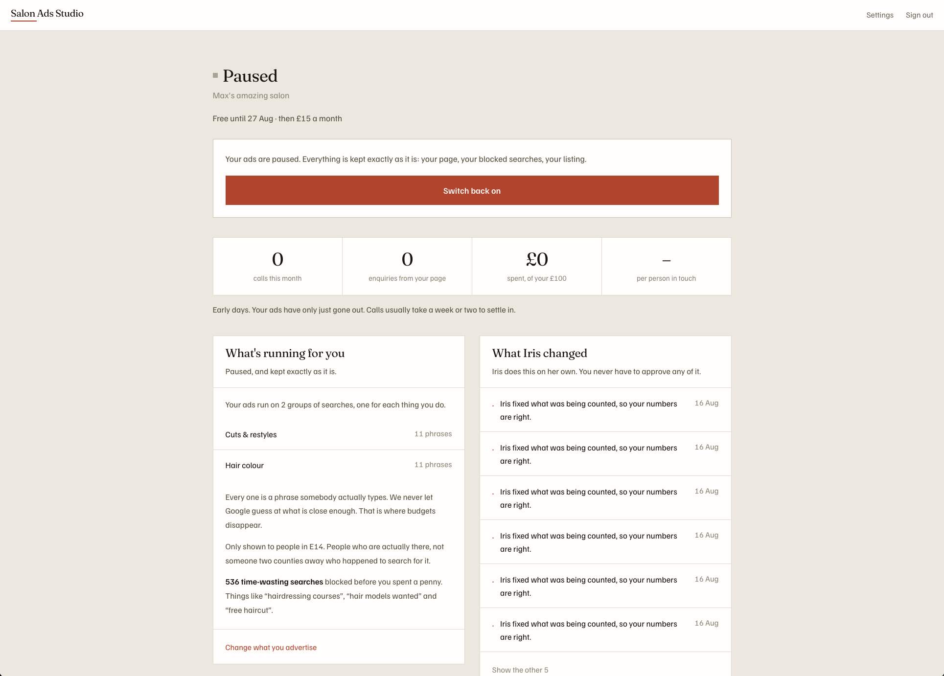 The Salon Ads Studio screenshot